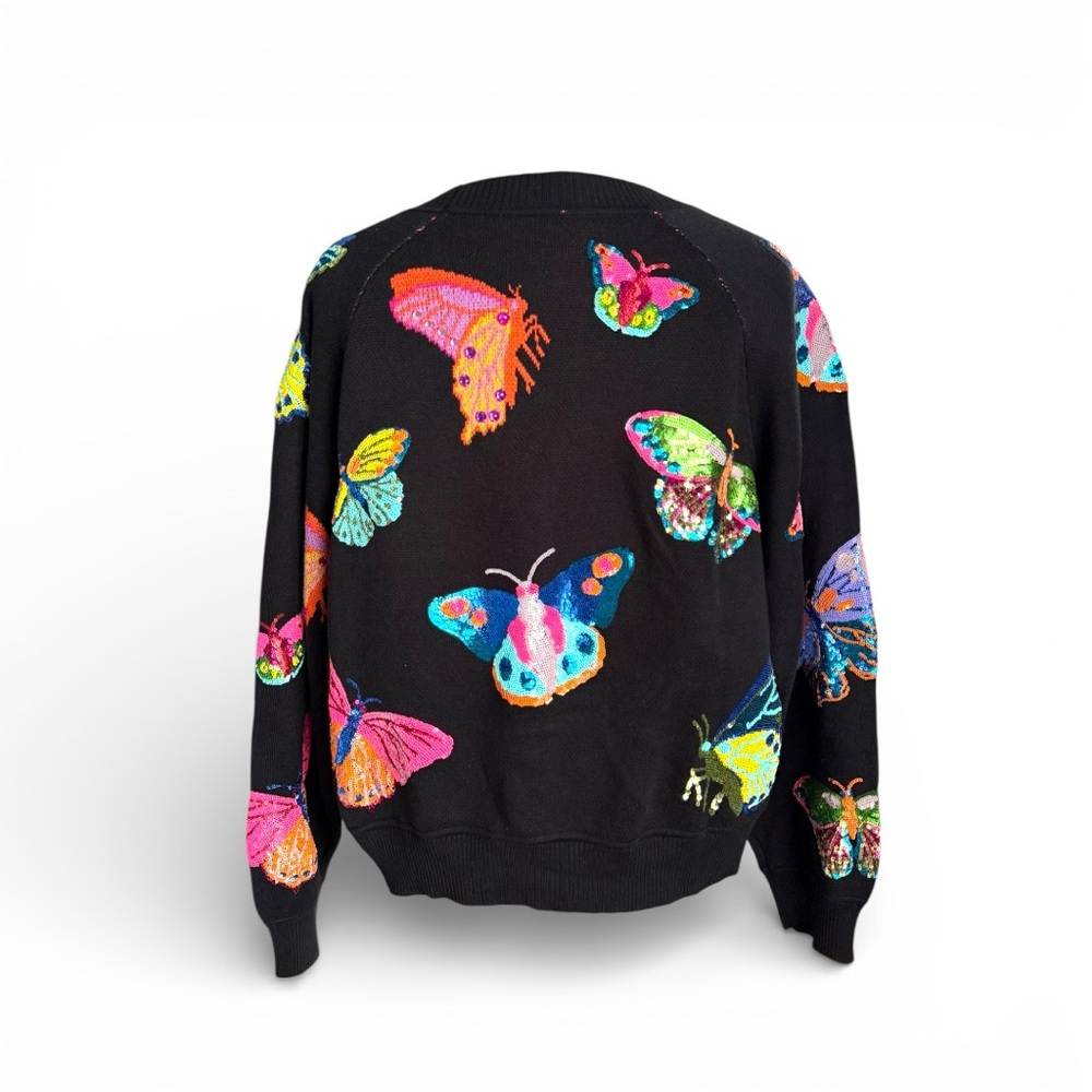 QUEEN OF SPARKLES Black Cardigan with Colorful Butterfly Motifs - Picture 9 of 12